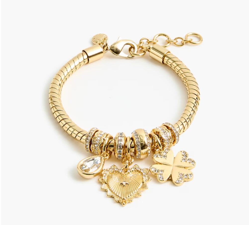 J.Crew Factory Mixed Charms Bracelet Rich Gold NWT Charm Bracelet Jewelry Pouch